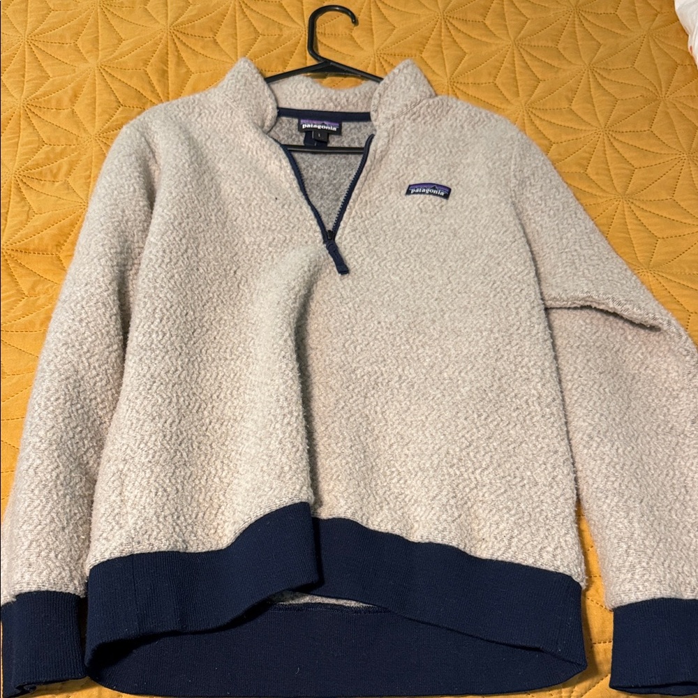 Patagonia Beige and Dark Blue Fleece Pullover
